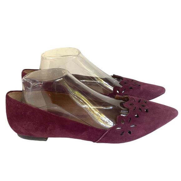 Lauren Ralph Lauren Allayana Burgundy Suede Pointed Toe cut out Ballet Flats 10 - Picture 1 of 9